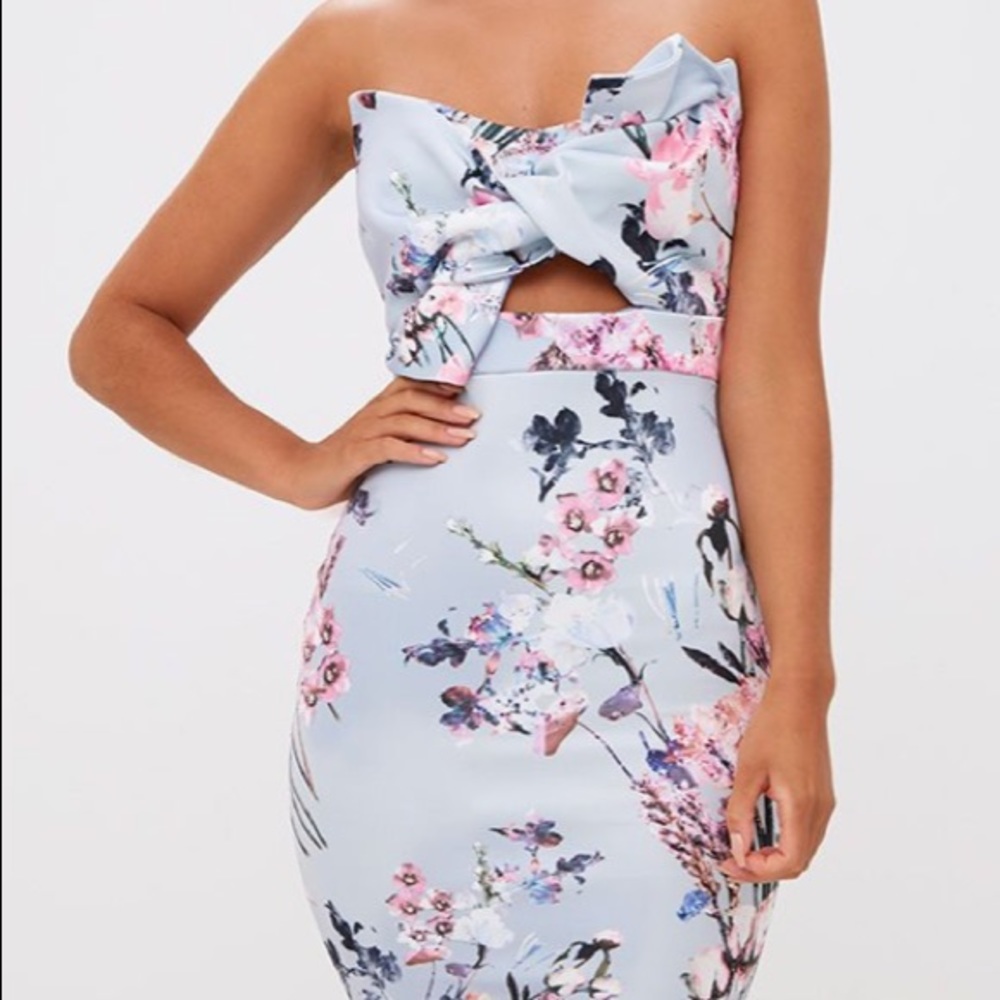 PrettyLittleThing scuba bandeau floral dress.